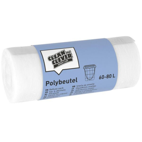 Clean and Clever - SMA76 Polybeutel 60-80l weiß 610x850 40Stk 9 Rollen pro Karton