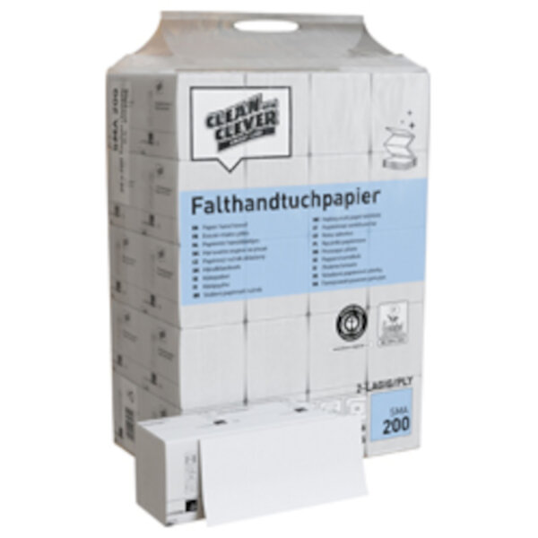 Clean and Clever - SMA200 Falthandtuch 22,4x23cm Recycling 2lg V-Falz 20x200 Tücher (anstatt Papernet)