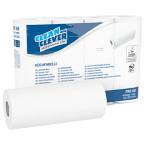 Clean and Clever - PRO68 Küchenrolle hochweiß 3lg 26x23cm 64Bl/Rll 4Rll (8)