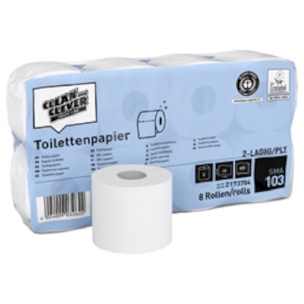 Clean and Clever - SMA103 Topa weiß 2lg Toilettenpapier Recycling 6x8 Rollen im Paket