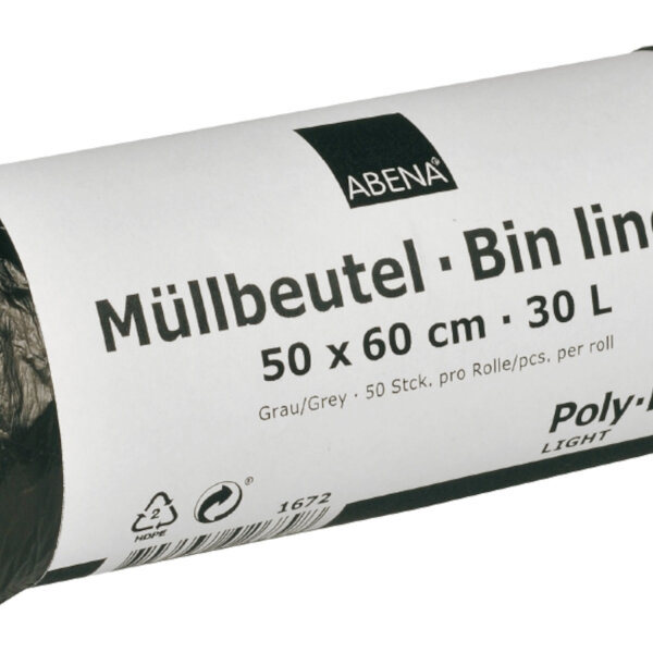 Abena - Müllbeutel 30 l grau 4,5 my HDPE  50Stk, 40 Rollen im Karton