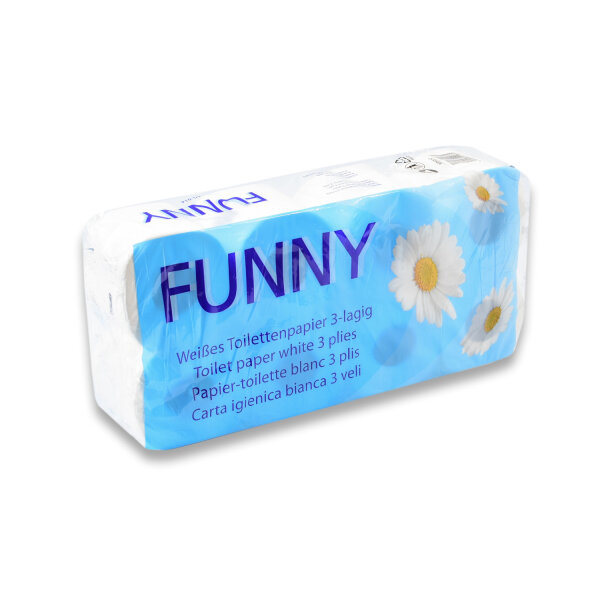 EMT - FUNNY AG-014 Toilettenpapier 3-lagig, 250 Blatt Zellstoff weiß, 9x8 Rollen