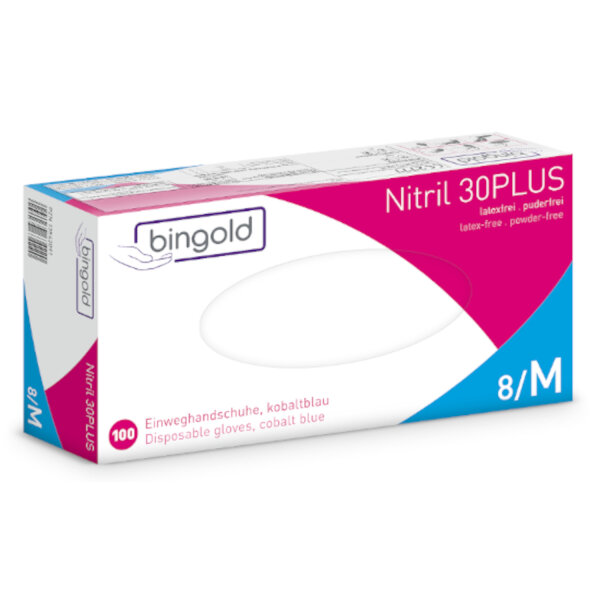 Bingold - Nitril 30Plus M Einmalhandschuhe Blau 100 Stück pro Packung (10)