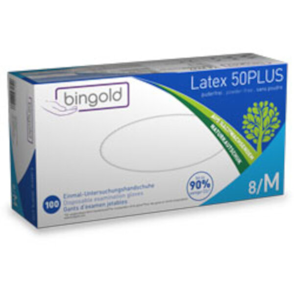 Bingold - Latex 50plus M natur U-Handschuh puderfrei 100Stk (10)