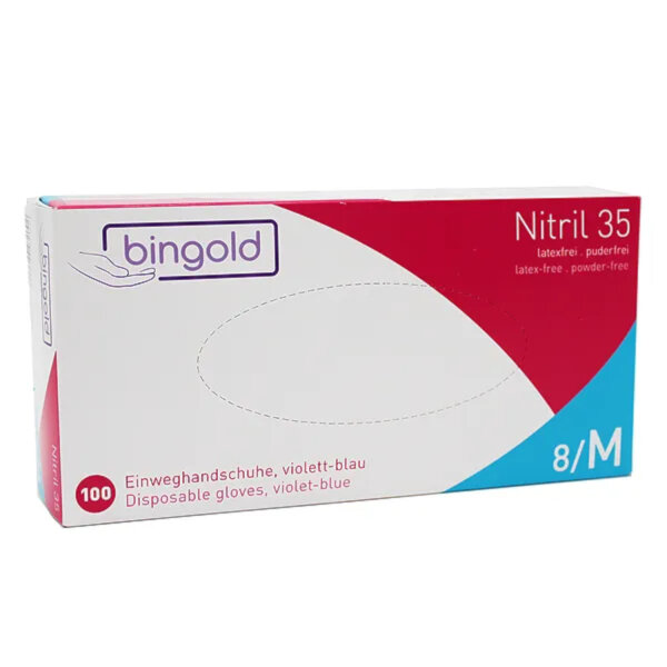 Bingold - Nitril 35 M Einweghandschuhe Violettblau 100 Stück pro Packung (10)