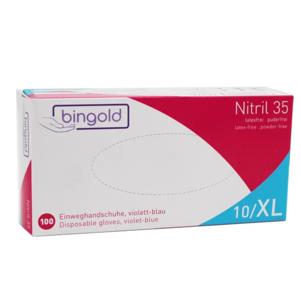Bingold - Nitril 35 XL Einweghandschuhe Violettblau 100 Stück pro Packung (10)