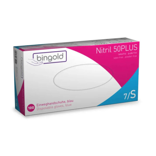 Bingold - Nitril 50Plus  S Einweghandschuhe Blau 100 Stück pro Packung (10)